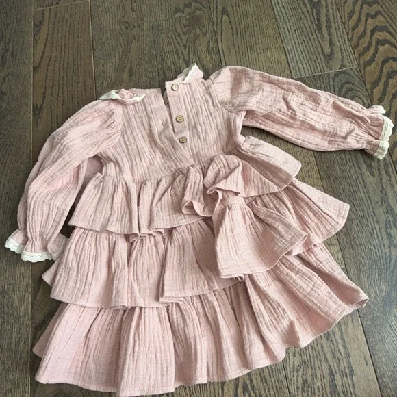 Pink Ruffled Kids Dress custom handmade in poland 100% organic cotton 2T 18-24 m - Picture 12 of 14